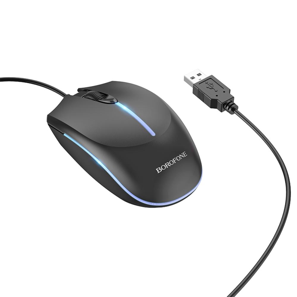 Káblová počítačová myš Borofone BG10 - Čierna